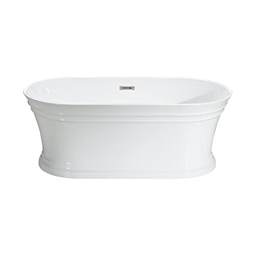 WOODBRIDGE 59"Freestanding White Acylic Soaking Bathtub with Brushed Gold Drain and Overflow,B1536-BG