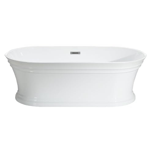 WOODBRIDGE 59"Freestanding White Acylic Soaking Bathtub with Brushed Gold Drain and Overflow,B1536-BG