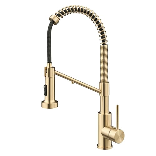 KRAUS Bolden Commercial Style Pull-Down Single Handle 18-Inch Kitchen Faucet in Brushed Brass/Matte Black, KPF-1610BBMB