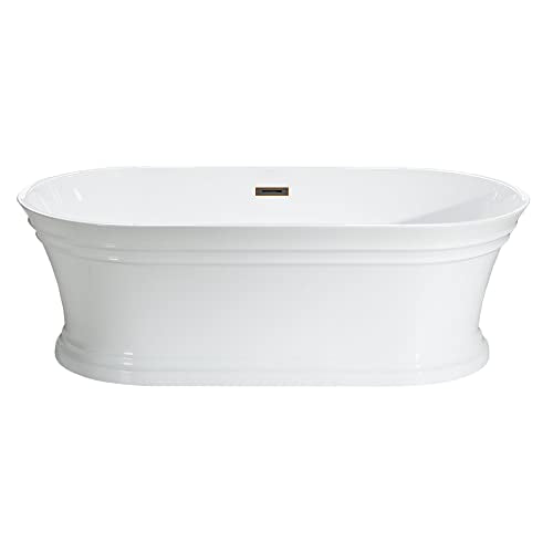 WOODBRIDGE 59"Freestanding White Acylic Soaking Bathtub with Brushed Gold Drain and Overflow,B1536-BG