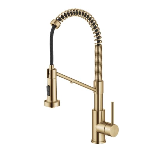 KRAUS Bolden Commercial Style Pull-Down Single Handle 18-Inch Kitchen Faucet in Brushed Brass/Matte Black, KPF-1610BBMB