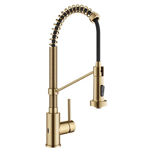 KRAUS Bolden Commercial Style Pull-Down Single Handle 18-Inch Kitchen Faucet in Brushed Brass/Matte Black, KPF-1610BBMB