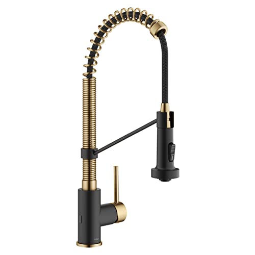 KRAUS Bolden Commercial Style Pull-Down Single Handle 18-Inch Kitchen Faucet in Brushed Brass/Matte Black, KPF-1610BBMB