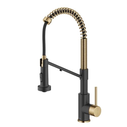 KRAUS Bolden Commercial Style Pull-Down Single Handle 18-Inch Kitchen Faucet in Brushed Brass/Matte Black, KPF-1610BBMB