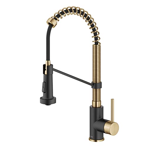 KRAUS Bolden Commercial Style Pull-Down Single Handle 18-Inch Kitchen Faucet in Brushed Brass/Matte Black, KPF-1610BBMB