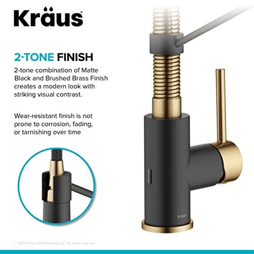 KRAUS Bolden Commercial Style Pull-Down Single Handle 18-Inch Kitchen Faucet in Brushed Brass/Matte Black, KPF-1610BBMB