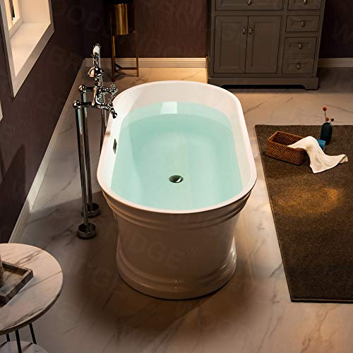 WOODBRIDGE 59"Freestanding White Acylic Soaking Bathtub with Brushed Gold Drain and Overflow,B1536-BG