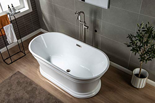 WOODBRIDGE 59"Freestanding White Acylic Soaking Bathtub with Brushed Gold Drain and Overflow,B1536-BG