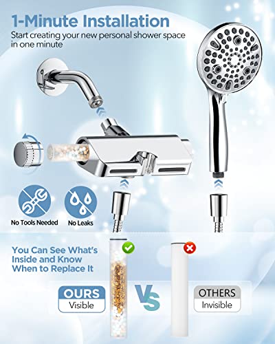 MakeFit Filtered Shower Head with Handheld Combo - Dual 2-in-1 Spa System with Massage Shower Head and 10 Modes Hand Held Shower Head, High Pressure, Built in Power Wash Mode (Chrome)