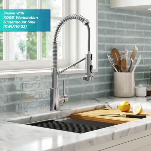 KRAUS Bolden Commercial Style Pull-Down Single Handle 18-Inch Kitchen Faucet in Brushed Brass/Matte Black, KPF-1610BBMB