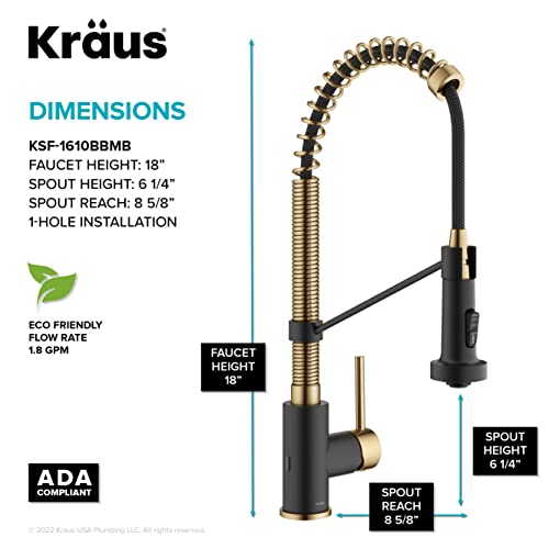 KRAUS Bolden Commercial Style Pull-Down Single Handle 18-Inch Kitchen Faucet in Brushed Brass/Matte Black, KPF-1610BBMB