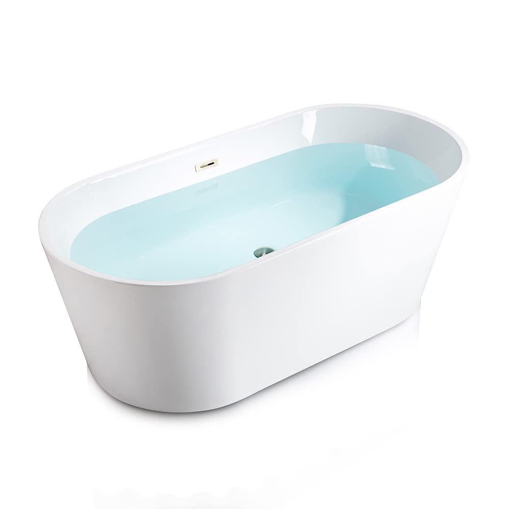 WOODBRIDGE 67" Acrylic Freestanding Bathtub Contemporary Soaking Tub, White Acrylic (Matte Black Drain/Overflow), B0013-MB-Drain &O