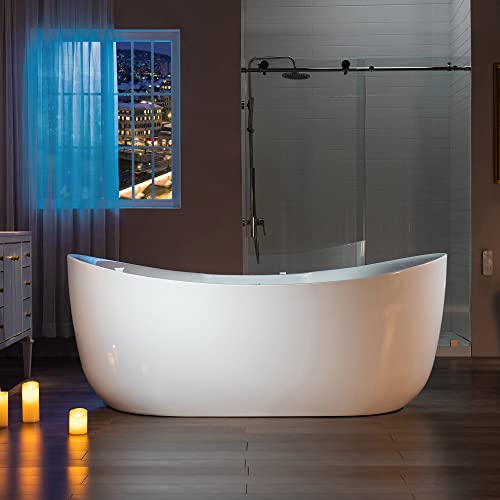 WOODBRIDGE 72" x 35-3/8" Whirlpool Water Jetted and Air Bubble Freestanding Heated Soaking Combination Bathtub with LED control panel,BJ-400