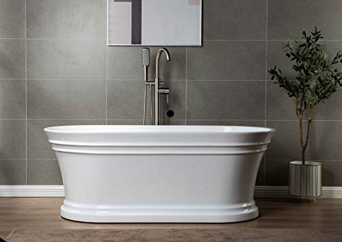 WOODBRIDGE 59"Freestanding White Acylic Soaking Bathtub with Brushed Gold Drain and Overflow,B1536-BG