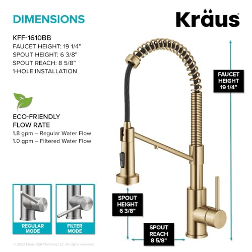 KRAUS Bolden Commercial Style Pull-Down Single Handle 18-Inch Kitchen Faucet in Brushed Brass/Matte Black, KPF-1610BBMB