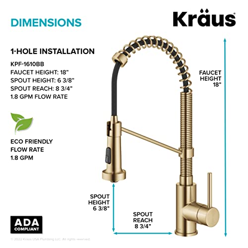 KRAUS Bolden Commercial Style Pull-Down Single Handle 18-Inch Kitchen Faucet in Brushed Brass/Matte Black, KPF-1610BBMB