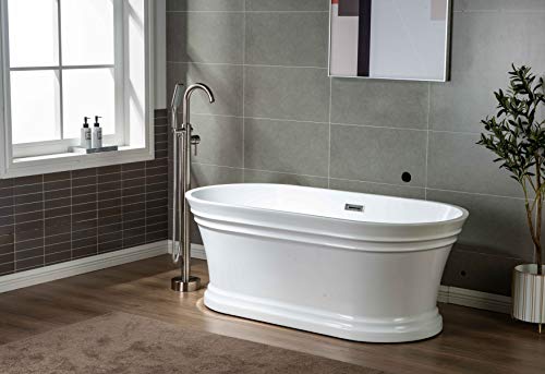 WOODBRIDGE 59"Freestanding White Acylic Soaking Bathtub with Brushed Gold Drain and Overflow,B1536-BG