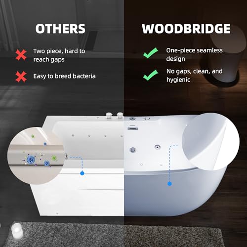 WOODBRIDGE 72" x 35-3/8" Whirlpool Water Jetted and Air Bubble Freestanding Heated Soaking Combination Bathtub with LED control panel,BJ-400