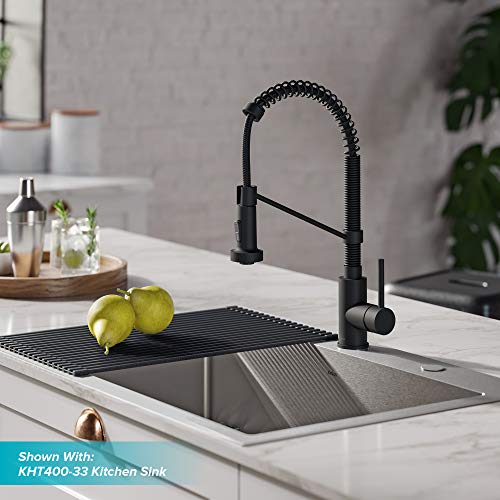 KRAUS Bolden Commercial Style Pull-Down Single Handle 18-Inch Kitchen Faucet in Brushed Brass/Matte Black, KPF-1610BBMB