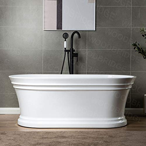 WOODBRIDGE 59"Freestanding White Acylic Soaking Bathtub with Brushed Gold Drain and Overflow,B1536-BG