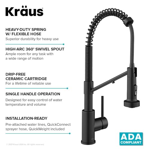 KRAUS Bolden Commercial Style Pull-Down Single Handle 18-Inch Kitchen Faucet in Brushed Brass/Matte Black, KPF-1610BBMB