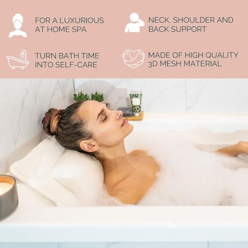 Bathtub Pillow for Neck and Shoulder - Spa Bath Pillows for Tub Neck and Back Support - Perfect Bath Accessories for Women - Relaxing Luxe Bath - Ideal Bath Gift Set for Women - Home Spa Products