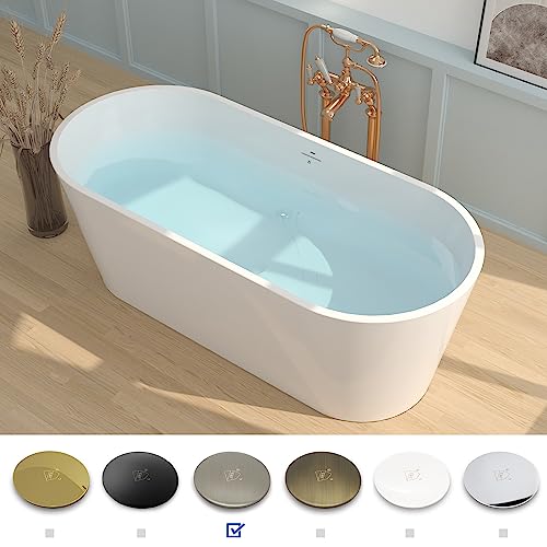 FerdY Shangri-La 67" Acrylic Freestanding Bathtub, Classic Oval Shape Acrylic Soaking Bathtub with Brushed Nickel Drain & Minimalist Linear Design Overflow, Modern White, cUPC Certified