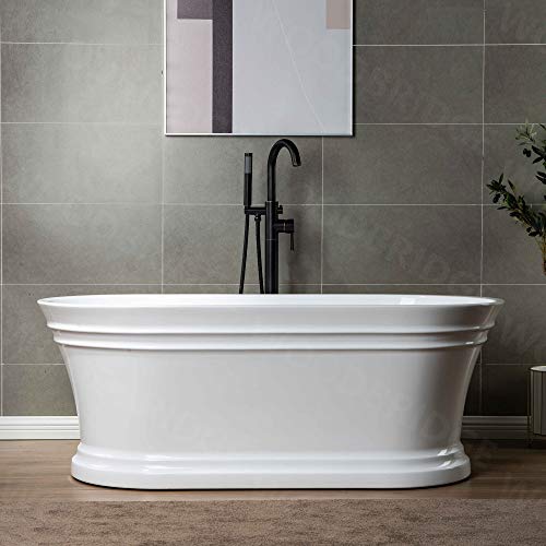 WOODBRIDGE 59"Freestanding White Acylic Soaking Bathtub with Brushed Gold Drain and Overflow,B1536-BG