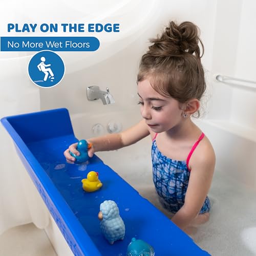 Tub Topper® Bathtub Splash Guard Play Shelf Area -Toy Tray Caddy Holder Storage -Suction Cups Attach to Bath Tub -No Mess Water Spill in Bathroom -Fun for Toddlers Kids Baby