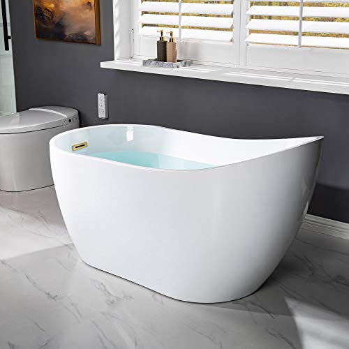 WOODBRIDGE Acrylic Freestanding Contemporary Soaking Tub with Brushed Nickel Overflow and Drain, B-0006 / BTA1507, 54" Bathtub White