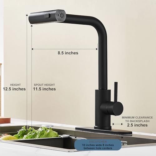 AVSIILE Kitchen Faucet with Pull Down Sprayer, Black Waterfall Touch Single Hole Stainless Steel Kitchen Sink Faucets, Commercial Modern Single Handle Faucets for Kitchen Sinks with Pull-Down Sprayer