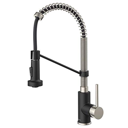 KRAUS Bolden Commercial Style Pull-Down Single Handle 18-Inch Kitchen Faucet in Brushed Brass/Matte Black, KPF-1610BBMB