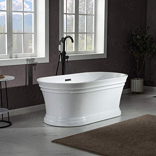 WOODBRIDGE 59"Freestanding White Acylic Soaking Bathtub with Brushed Gold Drain and Overflow,B1536-BG