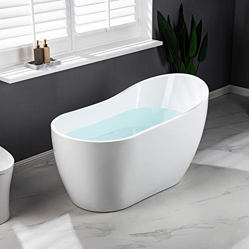 WOODBRIDGE Acrylic Freestanding Contemporary Soaking Tub with Brushed Nickel Overflow and Drain, B-0006 / BTA1507, 54" Bathtub White