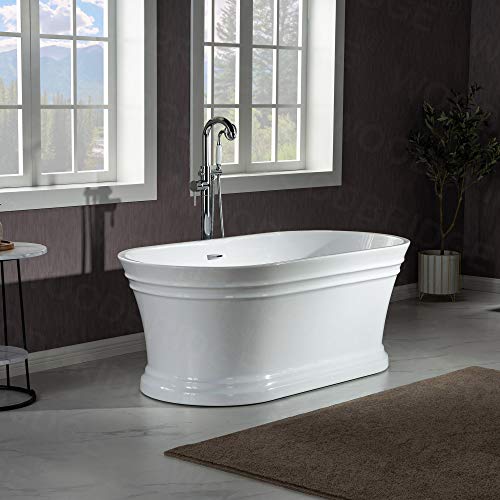 WOODBRIDGE 59"Freestanding White Acylic Soaking Bathtub with Brushed Gold Drain and Overflow,B1536-BG