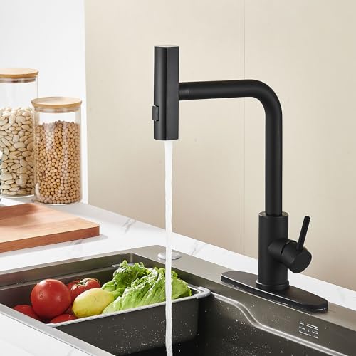 AVSIILE Kitchen Faucet with Pull Down Sprayer, Black Waterfall Touch Single Hole Stainless Steel Kitchen Sink Faucets, Commercial Modern Single Handle Faucets for Kitchen Sinks with Pull-Down Sprayer