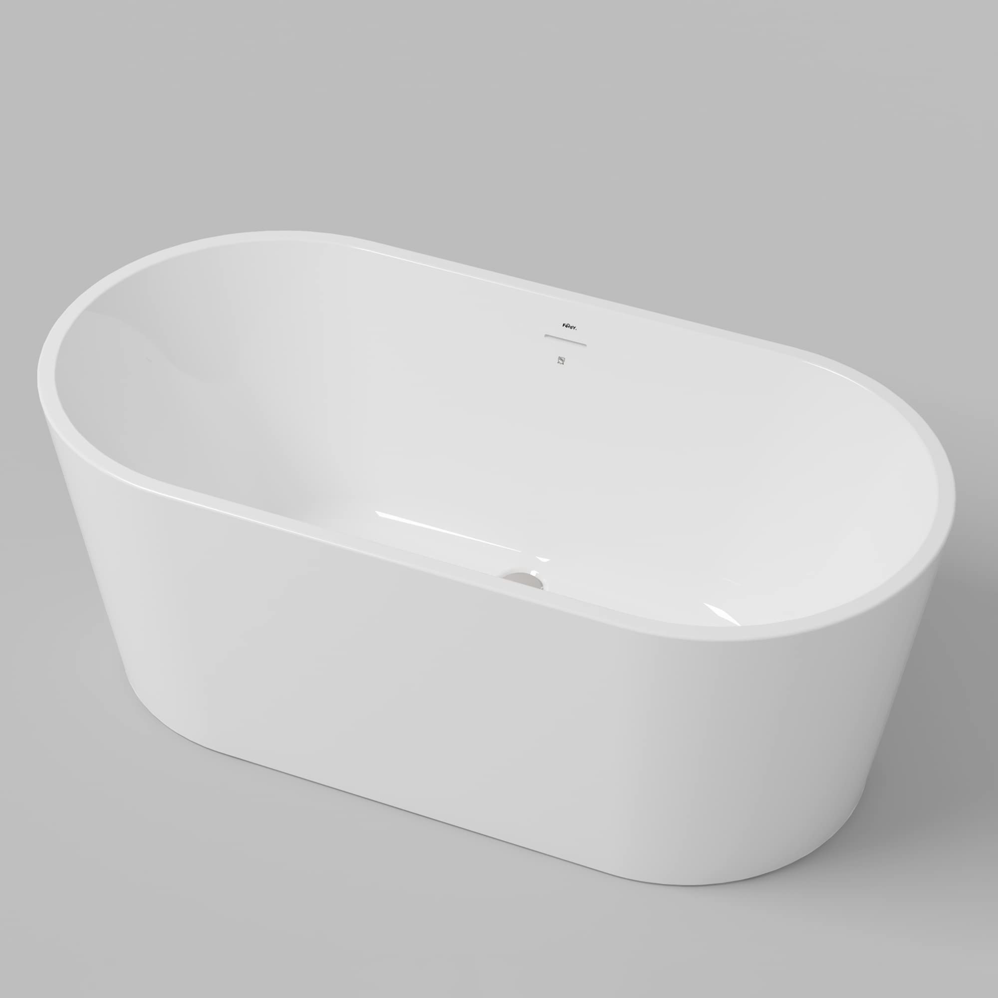 FerdY Shangri-La 67" Acrylic Freestanding Bathtub, Classic Oval Shape Acrylic Soaking Bathtub with Brushed Nickel Drain & Minimalist Linear Design Overflow, Modern White, cUPC Certified