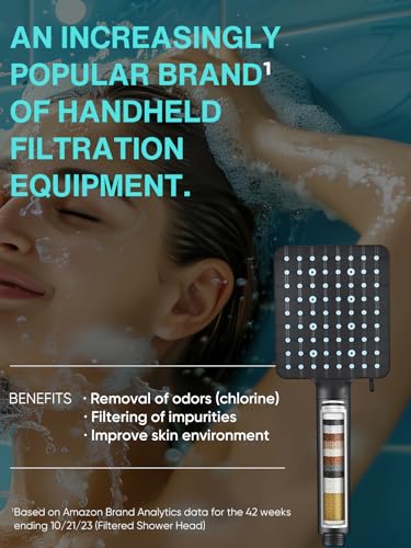 Cobbe Filtered Shower Head with Handheld, High Pressure 6 Spray Mode Showerhead with Filters, Water Softener Filters Beads for Hard Water - Remove Chlorine - Reduces Dry Itchy Skin, Matte Black