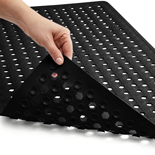 Gorilla Grip Patented Bathmat, 35x16, Clear, Bathtub Shower Mat, Plastic, Hexagon, Soft on Feet, Machine Washable, Suction Cups, Drainage Holes, BPA Free, Long Bath Tub Floor Mats