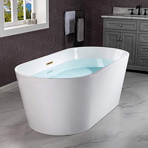 WOODBRIDGE 67" Acrylic Freestanding Bathtub Contemporary Soaking Tub, White Acrylic (Matte Black Drain/Overflow), B0013-MB-Drain &O