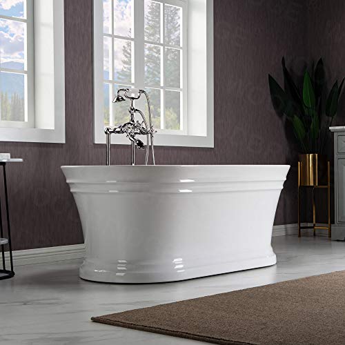 WOODBRIDGE 59"Freestanding White Acylic Soaking Bathtub with Brushed Gold Drain and Overflow,B1536-BG