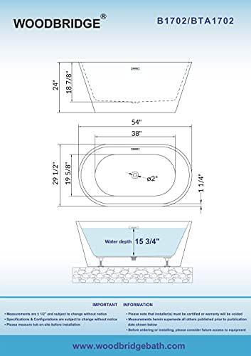 WOODBRIDGE 67" Acrylic Freestanding Bathtub Contemporary Soaking Tub, White Acrylic (Matte Black Drain/Overflow), B0013-MB-Drain &O