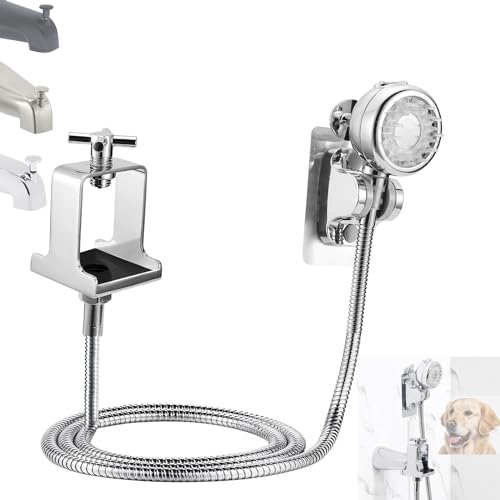 Seltomer Pet Shower Attachment Dog Washing Set Tub Shower Sprayer with Quick Metal Connector & 6ft Hose for Bathroom Tub Spout w/Front Diverter