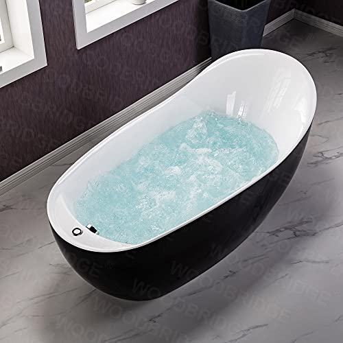 WOODBRIDGE 67" Air Bubble Freestanding Bathtub with Chrome Overflow and Drain,Black Air Bubble Tub