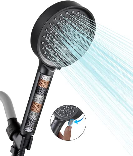 Cobbe Filtered Shower Head with Handheld, High Pressure 6 Spray Mode Showerhead with Filters, Water Softener Filters Beads for Hard Water - Remove Chlorine - Reduces Dry Itchy Skin, Matte Black