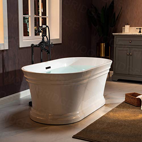 WOODBRIDGE 59"Freestanding White Acylic Soaking Bathtub with Brushed Gold Drain and Overflow,B1536-BG