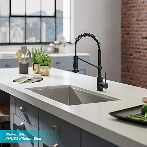 KRAUS Bolden Commercial Style Pull-Down Single Handle 18-Inch Kitchen Faucet in Brushed Brass/Matte Black, KPF-1610BBMB