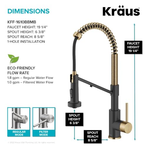 KRAUS Bolden Commercial Style Pull-Down Single Handle 18-Inch Kitchen Faucet in Brushed Brass/Matte Black, KPF-1610BBMB