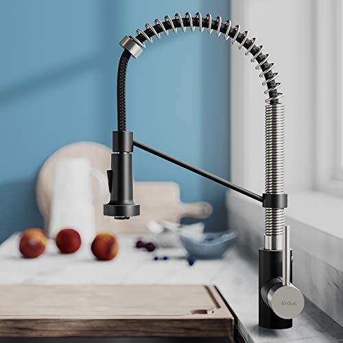 KRAUS Bolden Commercial Style Pull-Down Single Handle 18-Inch Kitchen Faucet in Brushed Brass/Matte Black, KPF-1610BBMB