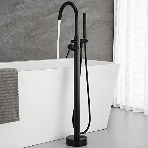 Artiqua Freestanding Bathtub Faucet Tub Filler Faucets Black Single Handle Floor Mounted with Handheld Shower